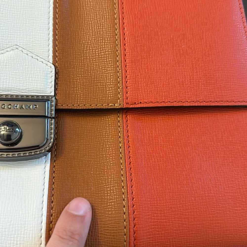 Longchamp Le Pliage Heritage Orange Colorblock Leather Shoulder Bag - Picture 2 of 16